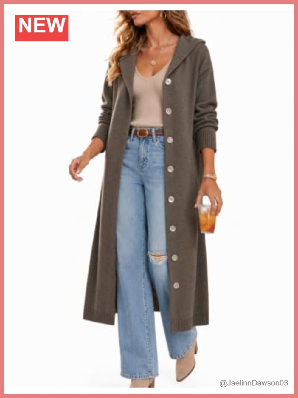 Womens Fall Long Cardigan Sweater Hooded Button Coat